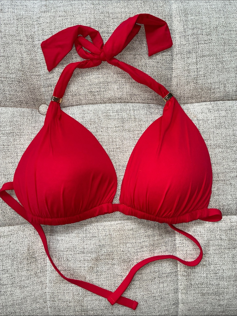 Ralph Lauren Bright Red Halter Swim Top with Gold Accents